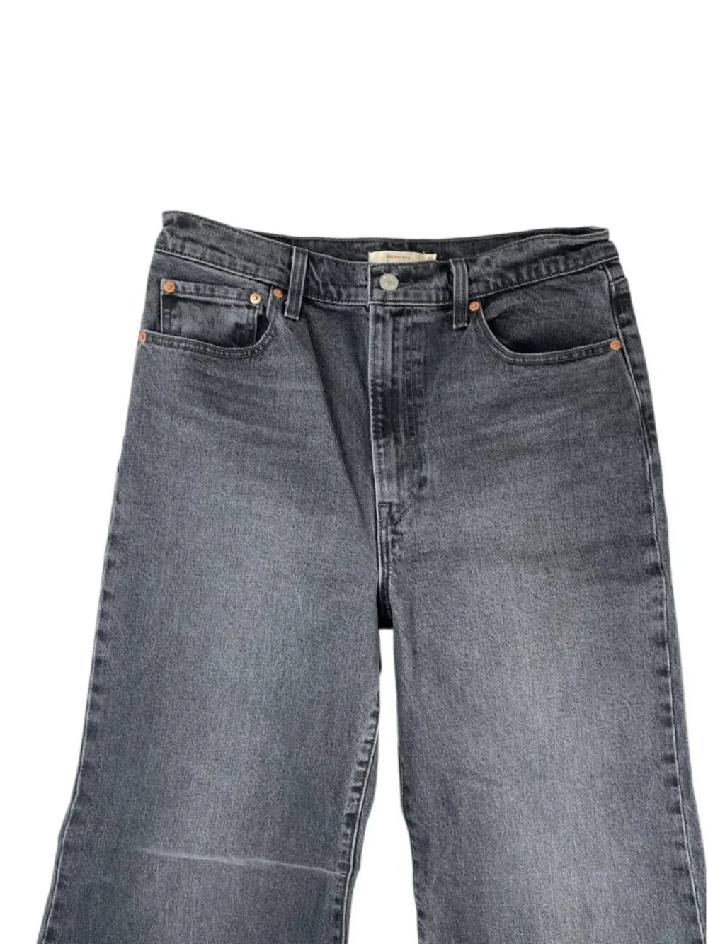 Levi's Ribcage Bell Jeans Black Denim Super High Rise Flare Leg Cotton SZ 31 32" - Picture 3 of 13